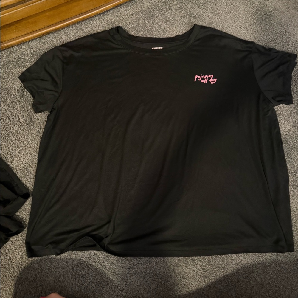 Pajamas All Day Short Sleeve Sleep Tee - Black with Pink Script